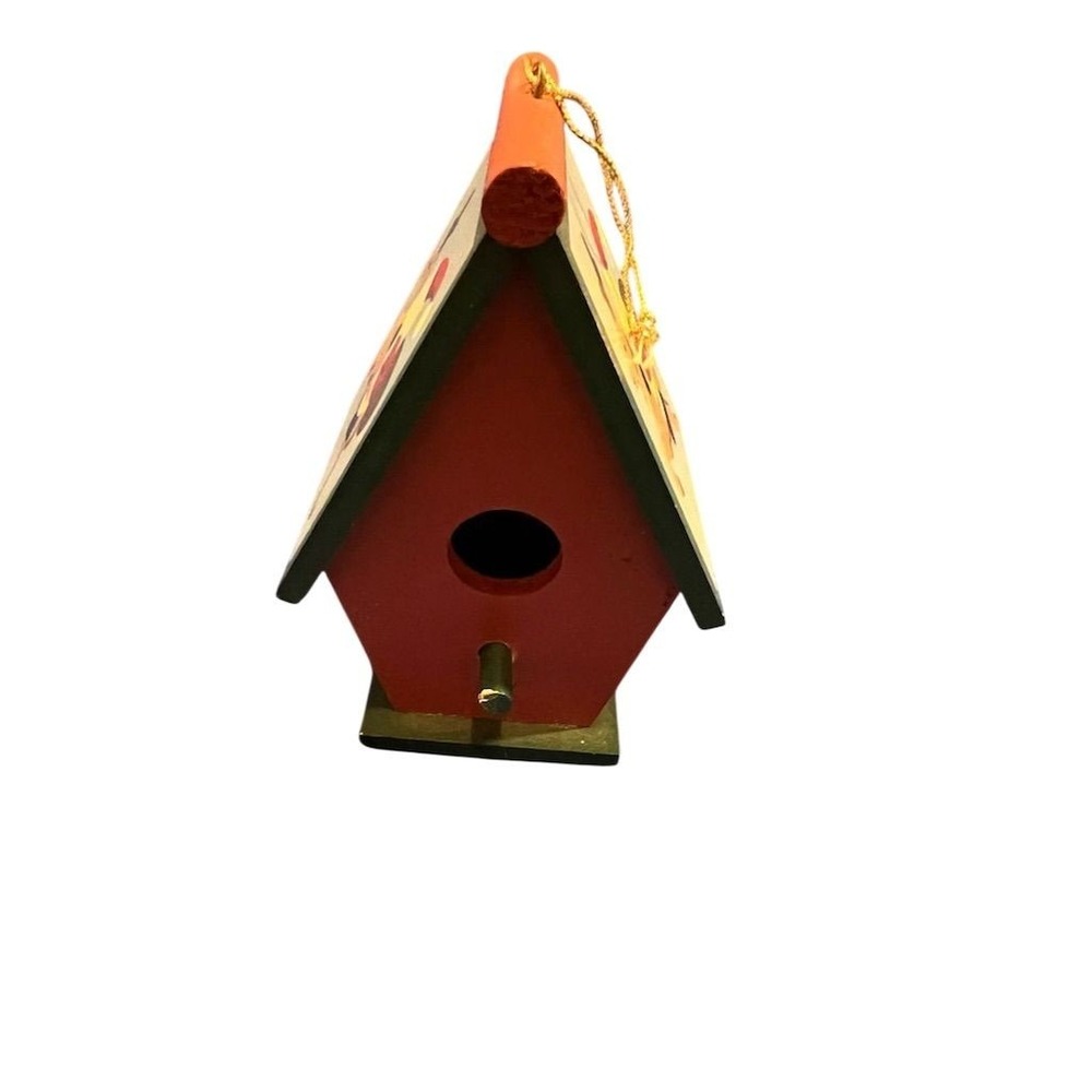 Christmas Etsy Hand-Painted Red Wooden Birdhouse‎ Hanging Outdoor Decor ornament